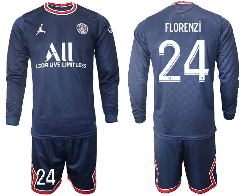 Men 2021-2022 Club Paris St German home blue Long Sleeve #24 Soccer Jersey